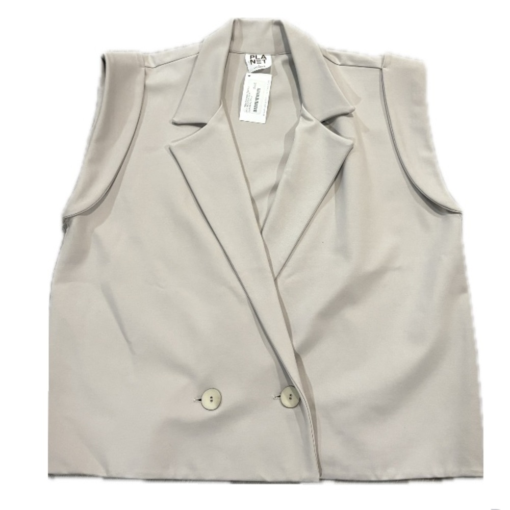 NEW $345 Planet by Lauren G Scuba Boxy Blazer Vest in Putty